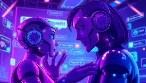 Engaging digital scene of NSFW character AI interactions with expressive avatars in a vibrant chat interface.