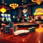Experience thrilling gameplay with free porn games among vibrant casino elements featuring poker chips and cards.