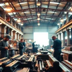 Steel fabricators near me working diligently in a bright and energetic workshop.