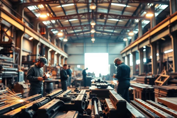 Steel fabricators near me working diligently in a bright and energetic workshop.