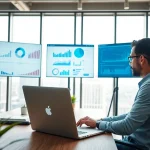 Analyze the Find competitor customer list in a modern office setting with digital insights.