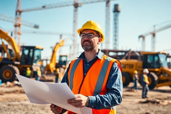 New Jersey Construction Manager guiding a team at a construction site, showcasing collaboration and professionalism.