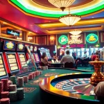 Players enjoying a thrilling game at the idnslot casino gaming table with colorful slot machines.