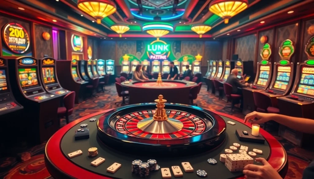 Engage in exciting gameplay at a casino featuring link mahjong alongside roulette and slot machines.