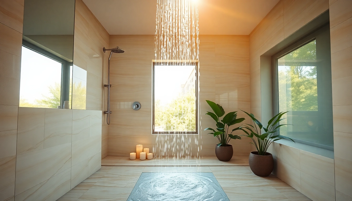 Revitalize with a sunny shower in a modern bathroom, showcasing refreshing water streams.