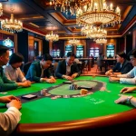 Engaging players using bk8thai ทางเข้า at a luxurious poker table in a vibrant casino environment.