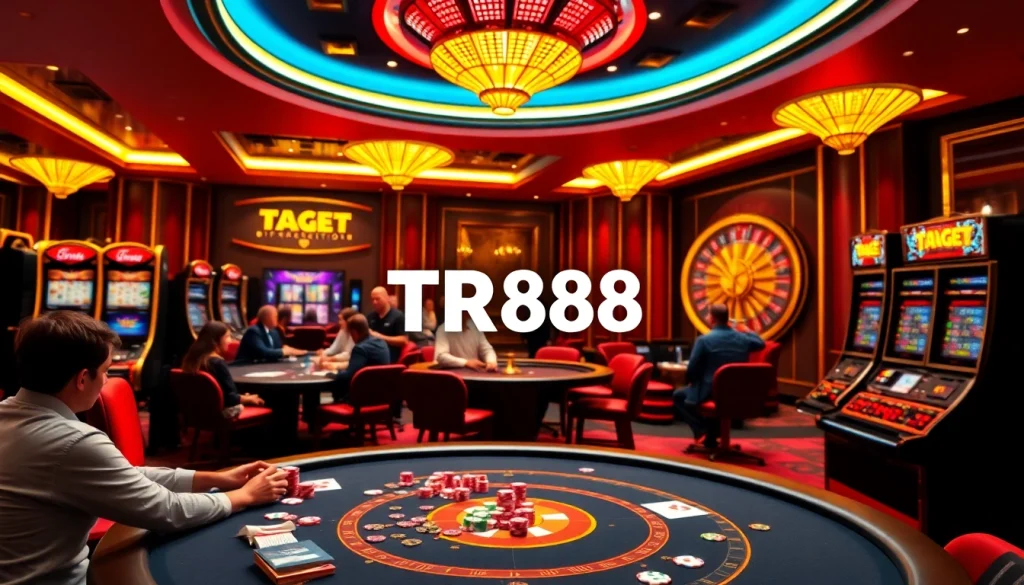 Players winning at TR88 online casino, showcasing vibrant poker tables and slot machines.