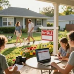 Sell my home urgently with a warm family gathering outside a cozy house, showcasing the fast home-selling process.