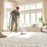 Skilled local carpet cleaners ensuring fresh carpets in a bright living room setting.