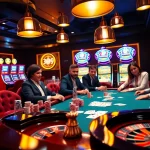 Une scène de jeu de poker palpitante dans un cadre luxueux au meilleur casino en ligne.