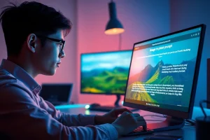 Image to prompt ai tool in action, showcasing a user generating creative prompts from vibrant landscape images.