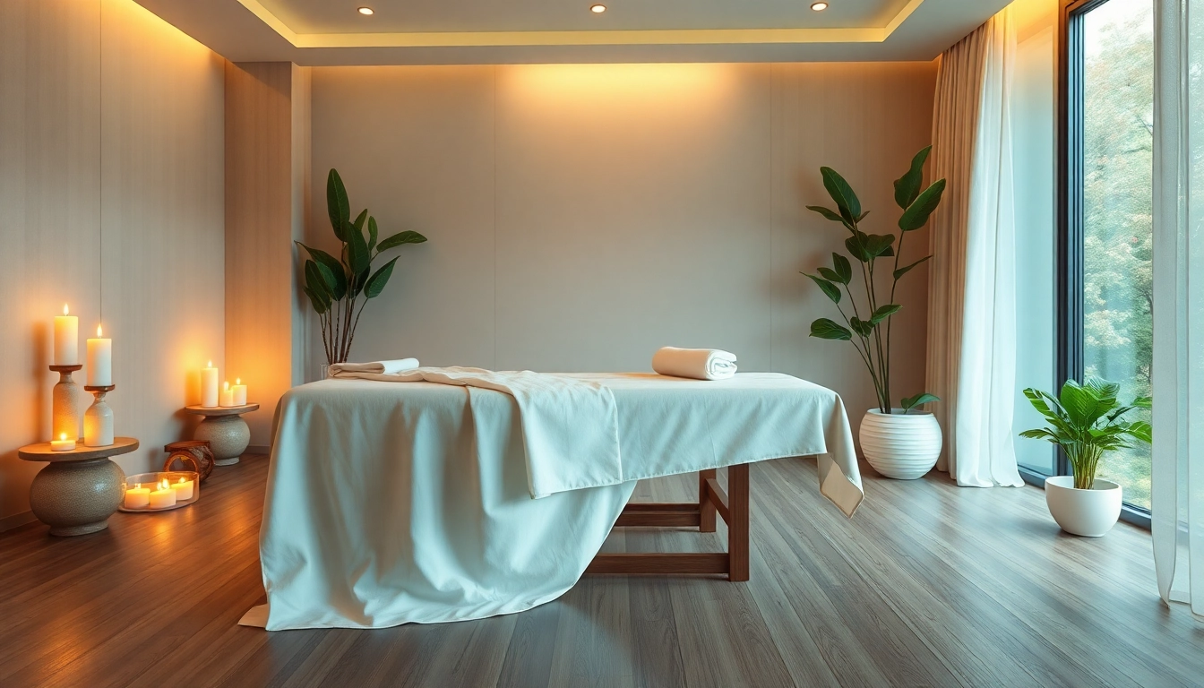 부드러운 조명과 편안한 색상으로 디자인된 스웨디시 마사지 전용 고요한 스파룸.