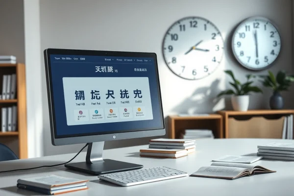 Professional workspace featuring the 有道翻译 interface on a sleek computer, symbolizing innovative translation technology.