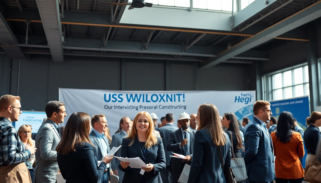 Engaging scene of construction networking professionals exchanging ideas at a vibrant event.