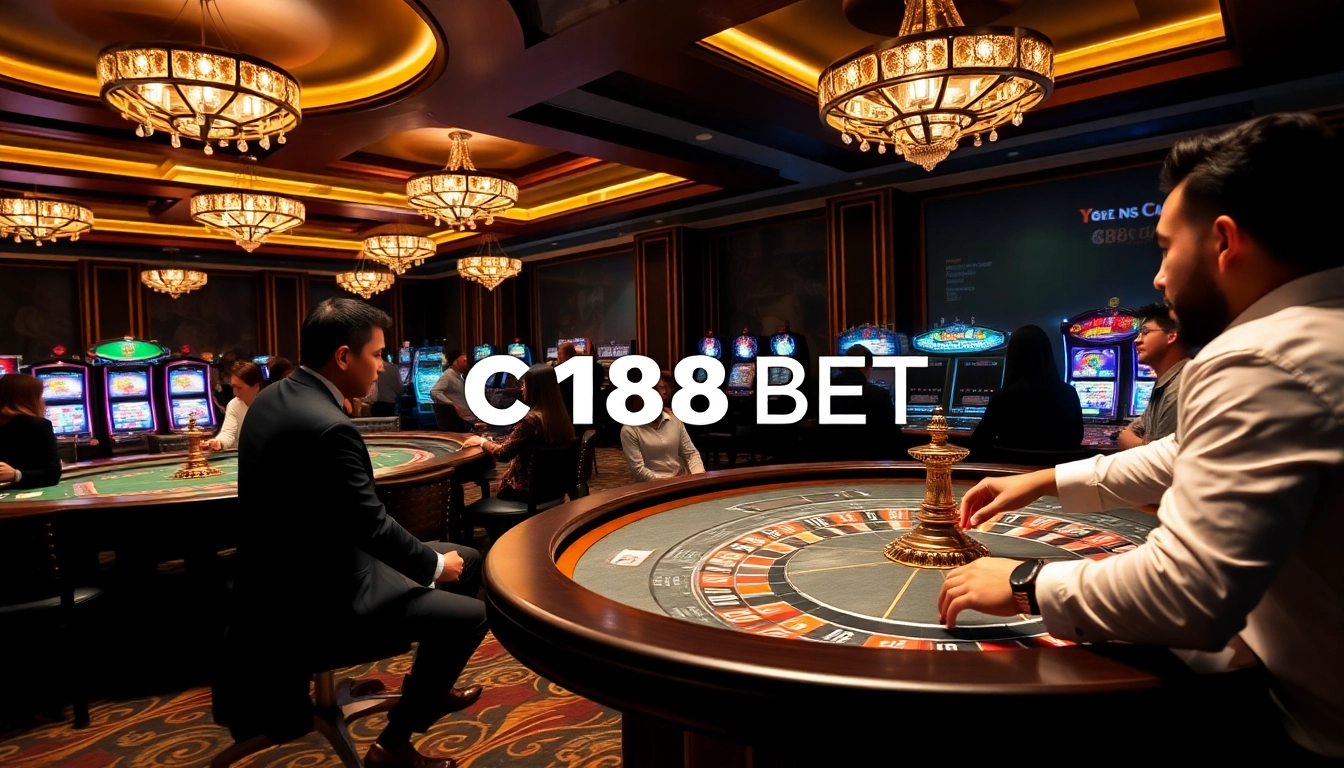 C168 BET players enjoying a thrilling live casino experience with poker tables and vibrant roulette wheels.