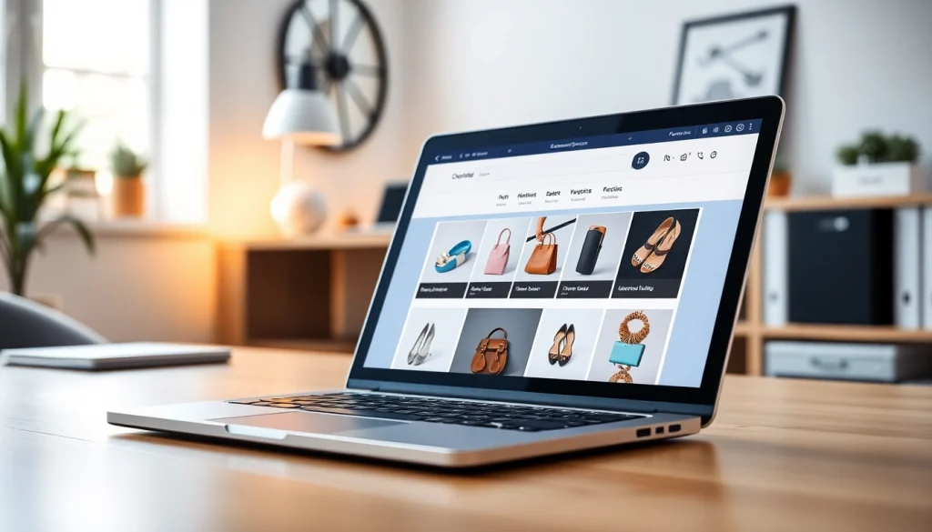 Showcasing an ecommerce website essex on a professional laptop in a contemporary workspace.