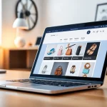 Showcasing an ecommerce website essex on a professional laptop in a contemporary workspace.