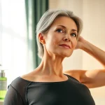 Effective techniques on how to tighten neck skin naturally with a woman practicing neck exercises in a serene spa setting.