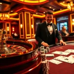 Vivez l'excitation du meilleur casino en ligne avec une table de roulette luxueuse et des joueurs enthousiastes.