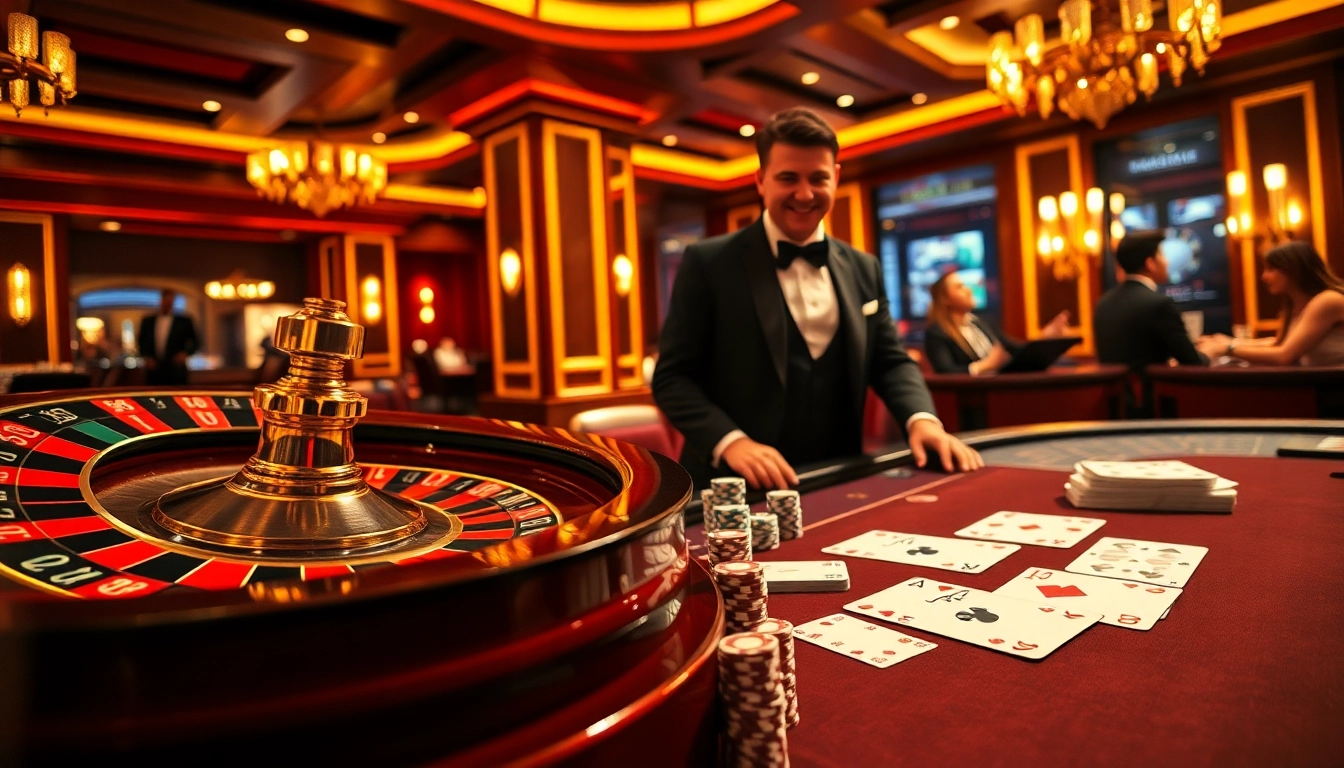 Vivez l'excitation du meilleur casino en ligne avec une table de roulette luxueuse et des joueurs enthousiastes.
