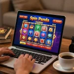 Experience the excitement of Spin Panda Kasino with vibrant slot games displayed on a laptop screen