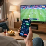 Person using the uu88 sports betting app on their smartphone during an exciting live match.