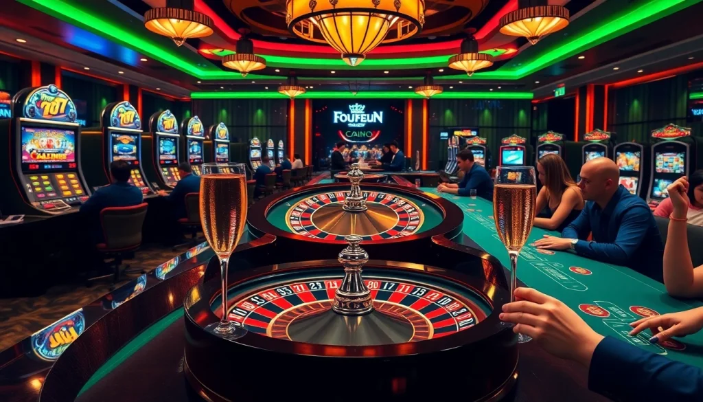 Scène de jeu en ligne vibrante mettant en avant le meilleur casino en ligne rempli d'excitation et de luxe.