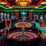 Scène de jeu en ligne vibrante mettant en avant le meilleur casino en ligne rempli d'excitation et de luxe.