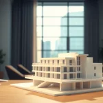 Professionelle 3D Visualisierung erstellen eines Architekturmodells in einem modernen Büro.