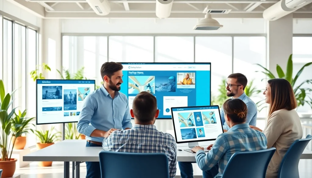 Engaging team of a web design company collaborating on vibrant design projects.