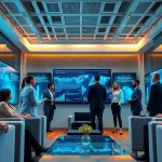 Engaged professionals analyzing data within enterprise search platforms in a modern office.