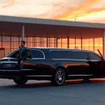 Luxurious black limousine outside LAX airport, showcasing Los Angeles Limo service for stylish travel.