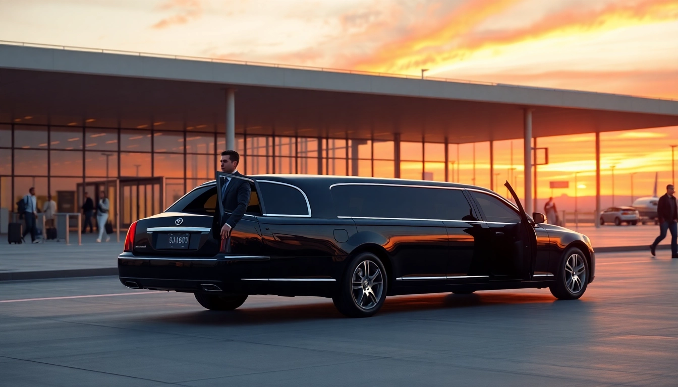 Luxurious black limousine outside LAX airport, showcasing Los Angeles Limo service for stylish travel.