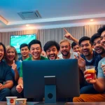 Engaged fans enjoying high-quality sports streaming on 토토스토리.