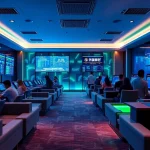 Luxurious betting lounge featuring 슈어맨 branding, showcasing a safe and engaging gambling environment.
