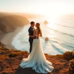 Romantic moment captured by a Big Sur wedding photographer with a couple on the cliffs overlooking the ocean.