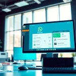 Utilize WhatsApp Smart CRM displayed on a modern workspace setup for efficient business interactions.
