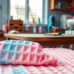 Wafelstof op een houten tafel, perfect voor creatieve projecten en naaien.