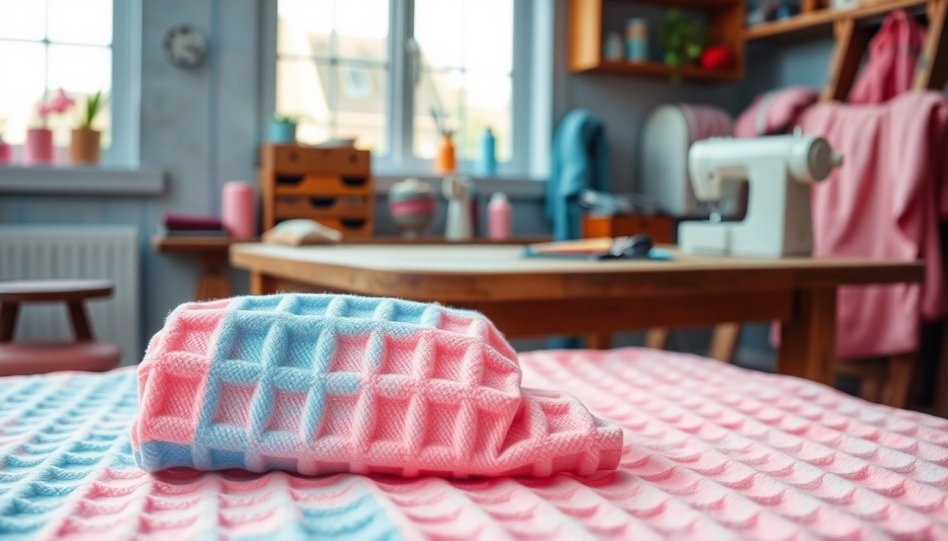 Wafelstof op een houten tafel, perfect voor creatieve projecten en naaien.