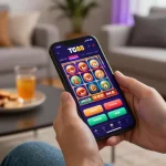 TG88 app on smartphone showcasing exciting slot games, highlighting mobile gaming experience.