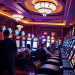 Players enjoying situs slot demo in an engaging casino environment with colorful slot machines.