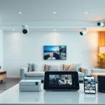Explora alarmas de seguridad avanzadas instaladas en un espacio de vida moderno.