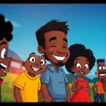 Explore the vibrant world of African American cartoons featuring joyful characters in a colorful animated landscape.