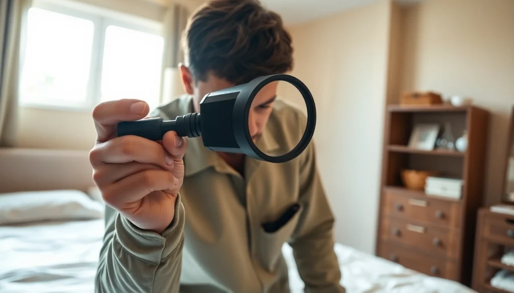 Identify effective bed bug control techniques while inspecting a bedroom.
