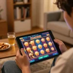 Player engaging with slot gacor interface on tablet while enjoying gaming in a cozy home