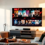 Watch full episodes online in a cozy living room with a modern TV displaying vibrant shows.