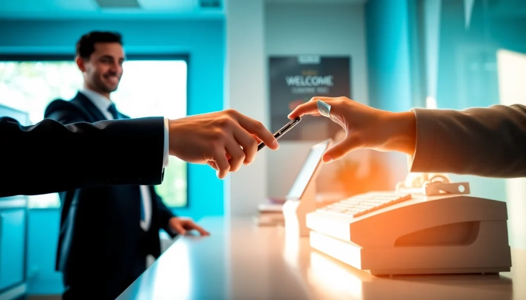 Sell phone for instant cash at a friendly office exchange with a clear, professional setup.