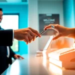 Sell phone for instant cash at a friendly office exchange with a clear, professional setup.