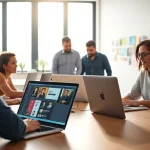 Webdesign Agentur erstellt kreative digitale Designs in einem modernen Büro.
