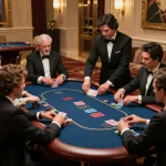 Players enjoying a riveting game of poker in a VIP win casino room, showcasing upscale decor and strategic gameplay.